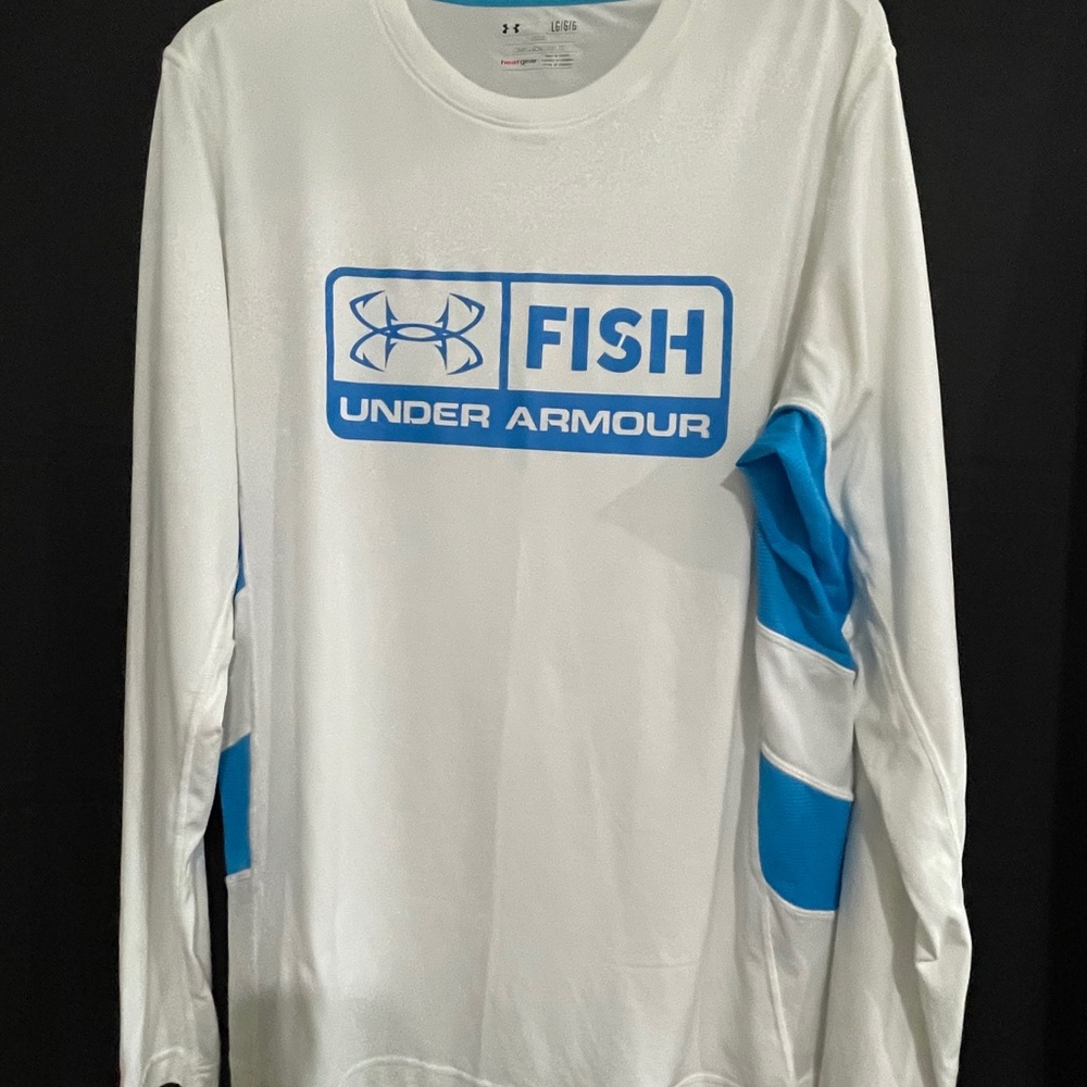 Under Armour White and Blue Fishing Long Sleeve Shirt
